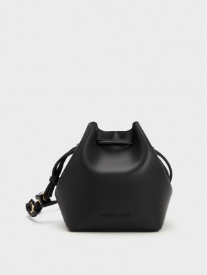 Charles & Keith Cube Knotted Bucket Tasche Schwarz | 530LCQHKD