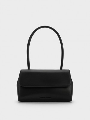 Charles & Keith Curved Handle Schultertaschen Schwarz | 730WYIDHT