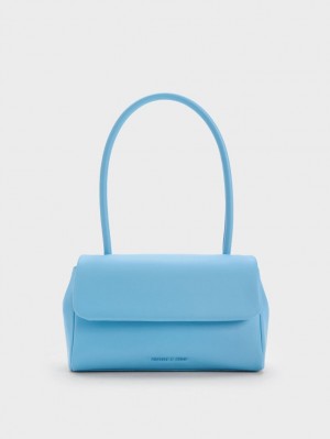 Charles & Keith Curved Handle Schultertaschen Blau | 890RYXJQN