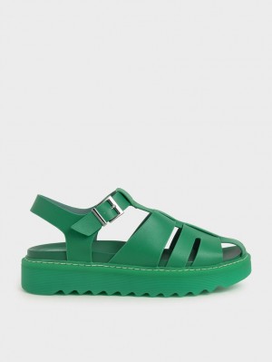 Charles & Keith Cut-Out Sports Plateausandalen Grün | 096UYQFSO