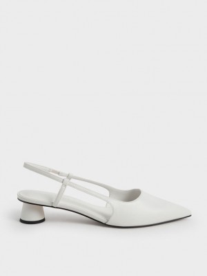 Charles & Keith Cylindrical Heel Slingback Pumps Weiß | 875CHNBLQ