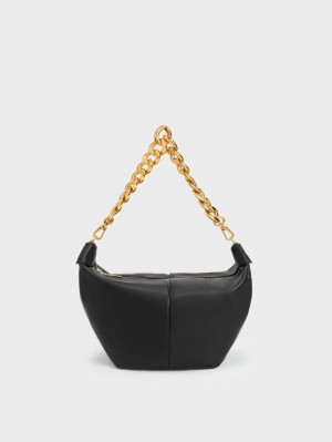 Charles & Keith Daki Chain Handle Hobo Tasche Schwarz | 158VRJOLC