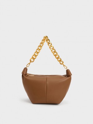 Charles & Keith Daki Chain Handle Hobo Tasche Schokolade | 761VLKXYG