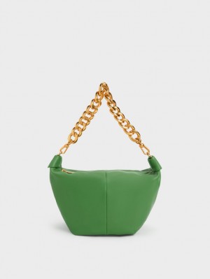 Charles & Keith Daki Chain Handle Hobo Tasche Grün | 452SHYOTW