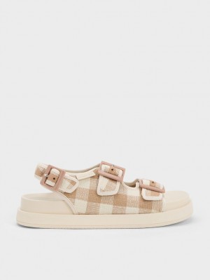 Charles & Keith Della Gingham Buckled Plateausandalen Beige | 561WJHQTI