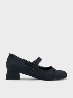 Charles & Keith Denim Block Heel Mary Jane Schuhe Dunkelblau | 816BOYIEM