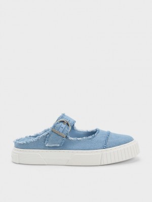 Charles & Keith Denim Buckled Slip On Sneakers Hellblau | 934WHPDZM