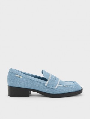 Charles & Keith Denim Cut-Out Penny Halbschuhe Hellblau | 504KYUMZX