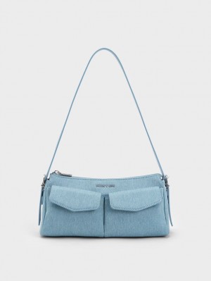 Charles & Keith Double Pouch Schultertaschen Blau | 379MQWHBG