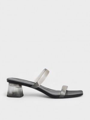 Charles & Keith Double Riemen See-Through Mules Schwarz | 102HROLFJ