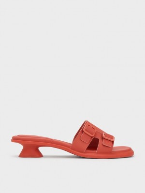 Charles & Keith Double Schnallen Sculptural Mules Orange | 312SQRPIW