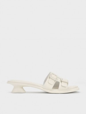 Charles & Keith Double Schnallen Sculptural Mules Weiß | 978GLMHRT