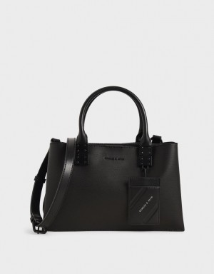 Charles & Keith Double Top Handle Structured Tragetaschen Schwarz | 064KIXSAG