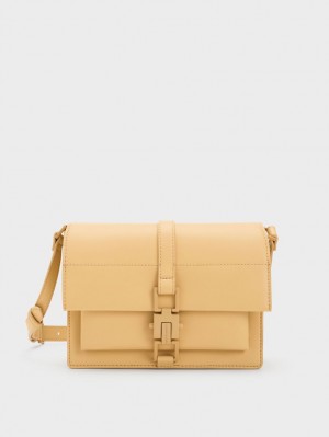 Charles & Keith Dua Buckled Crossbody Taschen Beige | 498SUBNWX