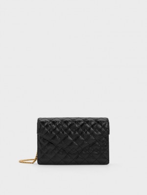 Charles & Keith Duo Gesteppt Envelope Clutch Tasche Schwarz | 128AJDNWH