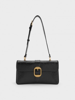 Charles & Keith Eilith Buckled Schultertaschen Schwarz | 790IZPOLU