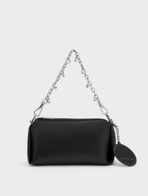 Charles & Keith Embellished Chain Handle Satin Crossbody Taschen Schwarz | 308GDANQH