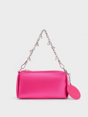 Charles & Keith Embellished Chain Handle Satin Crossbody Taschen Rosa | 596ICBNTV