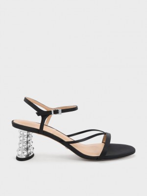 Charles & Keith Embellished Heel Recycled Polyester Sandalen Absatz Schwarz | 096VGYLSU