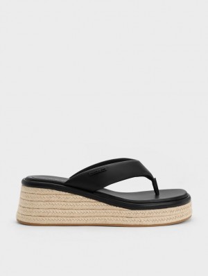 Charles & Keith Espadrilles Tanga Keilabsatz Schwarz | 732SUYQPD