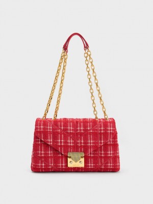 Charles & Keith Eudora Tweed Trapeze Crossbody Taschen Rot | 160XBPJMO