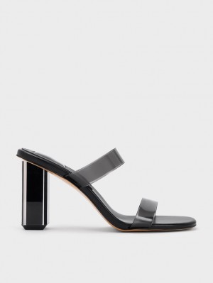 Charles & Keith Fia Geometric Heel Mules Schwarz | 715ZGVLRT