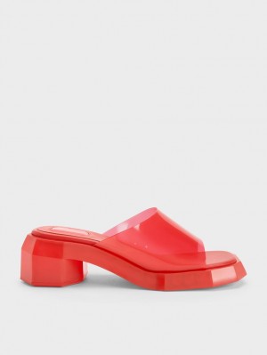 Charles & Keith Fia See-Through Geometric Mules Rot | 395PIUXNR