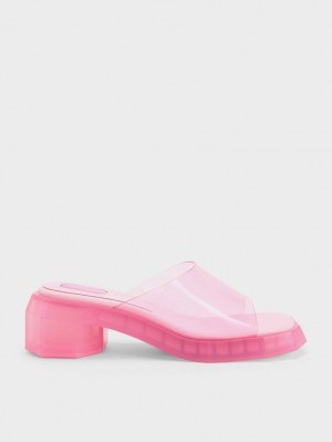 Charles & Keith Fia See-Through Geometric Mules Hellrosa | 947HYJUWN