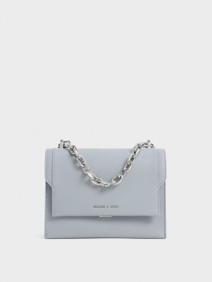 Charles & Keith Front Flap Chain Handle Crossbody Taschen Hellblau | 580BJWKMC