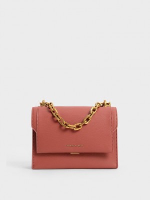 Charles & Keith Front Flap Chain Handle Crossbody Taschen Dunkelrot | 820DVCTXW