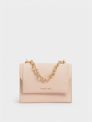 Charles & Keith Front Flap Chain Handle Crossbody Taschen Hellrosa | 180AYDEUS