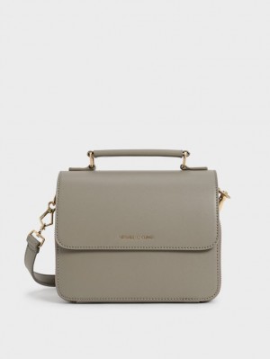 Charles & Keith Front Flap Top Handle Crossbody Taschen Grau | 456CIUBZD