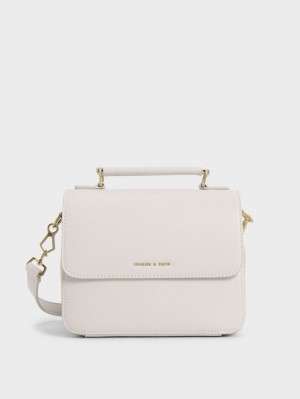 Charles & Keith Front Flap Top Handle Crossbody Taschen Weiß | 952WKEXHA