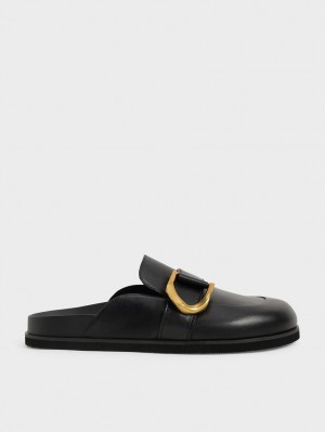 Charles & Keith Gabine Buckled Leder Loafer​ Mules Schwarz | 813VYDCPM