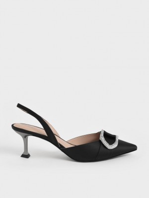 Charles & Keith Gabine Gem-Embellished Slingback Pumps Schwarz | 189QXZPUT