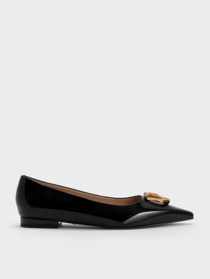 Charles & Keith Gabine Lack Leder Ballerinas Schwarz | 152GSLANE