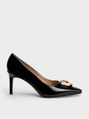 Charles & Keith Gabine Lack Leder Tapered Pumps Schwarz | 348KPWODT