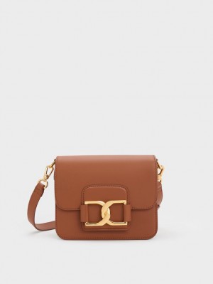 Charles & Keith Gabine Leder Crossbody Taschen Braun | 635YOVFKD