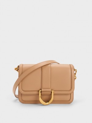 Charles & Keith Gabine Leder Crossbody Taschen Beige | 763GDWBZL