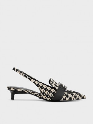 Charles & Keith Gabine Leder Houndstooth Slingback Pumps Mehrfarbig | 860QJYFUZ