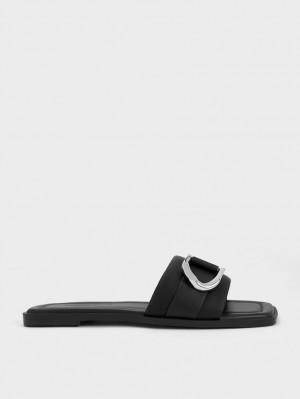 Charles & Keith Gabine Leder Rutschen Sie Sandalen Schwarz | 260BFGAOI