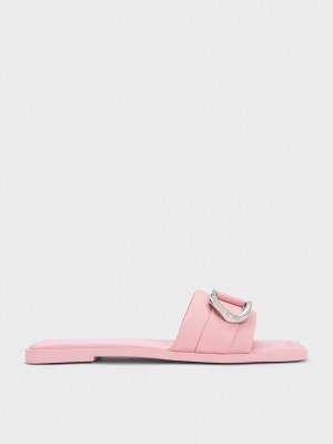 Charles & Keith Gabine Leder Rutschen Sie Sandalen Rosa | 145MHKTDS