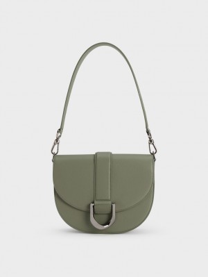 Charles & Keith Gabine Leder Satteltaschen Olivgrün | 215TNBOFJ