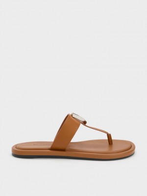 Charles & Keith Gabine Leder Tanga Sandalen Flach Braun | 301EKQAIP