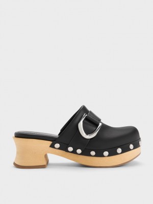 Charles & Keith Gabine Studded Leder Clogs Schwarz | 437FEJLXA