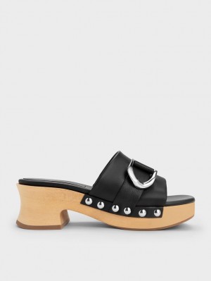 Charles & Keith Gabine Studded Leder Clogs Schwarz | 946RSUMOV