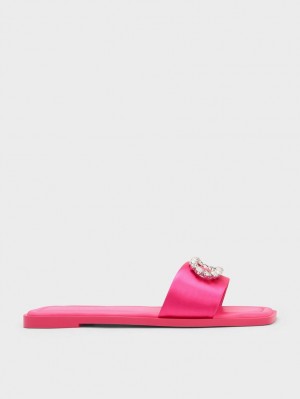 Charles & Keith Gem-Embellished Recycled Polyester Pantoletten Rosa | 258DWJIAK