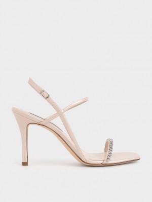 Charles & Keith Gem-Embellished Riemchensandalen Beige | 189MIYGFS