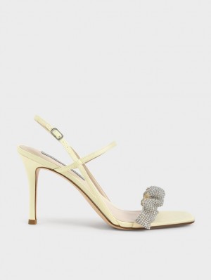 Charles & Keith Gem-Embellished Satin Stiletto Sandalen Absatz Gelb | 792RGICNY