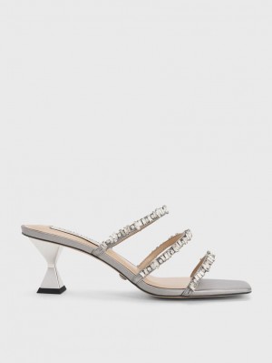 Charles & Keith Gem-Encrusted Metallic Riemchensandalen Silber | 108CKBADH